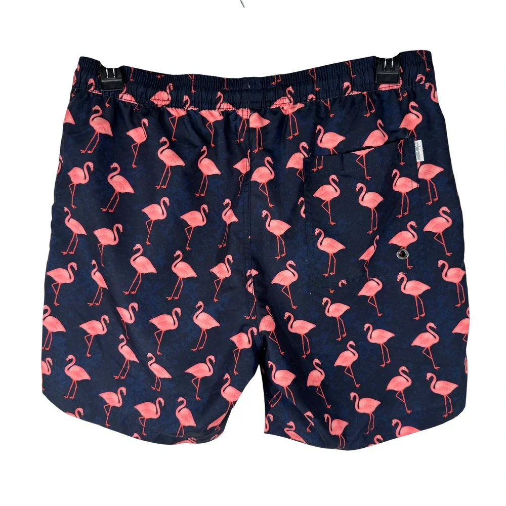 Maamgic Swim Trunks Mens L Navy Pink Flamingo Print Quick Dry Board‎ Shorts